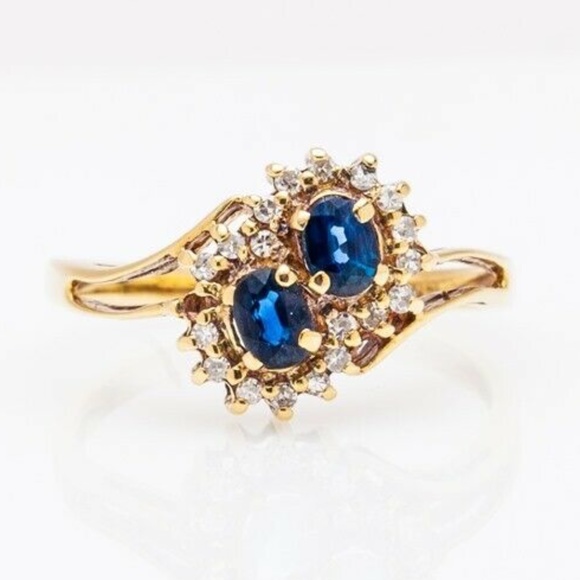 DOUBLE HALO BLUE SAPPHIRE DIAMOND 14K GOLD RING